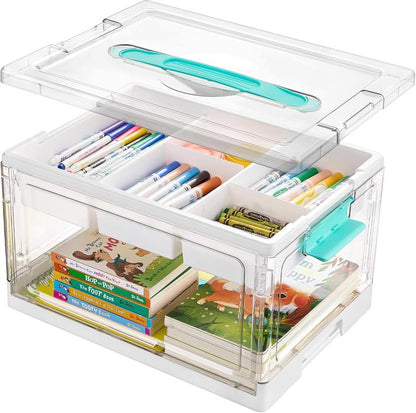 Velora 24QT Clear Plastic Craft Organizer & Storage Box with Removable Tray
